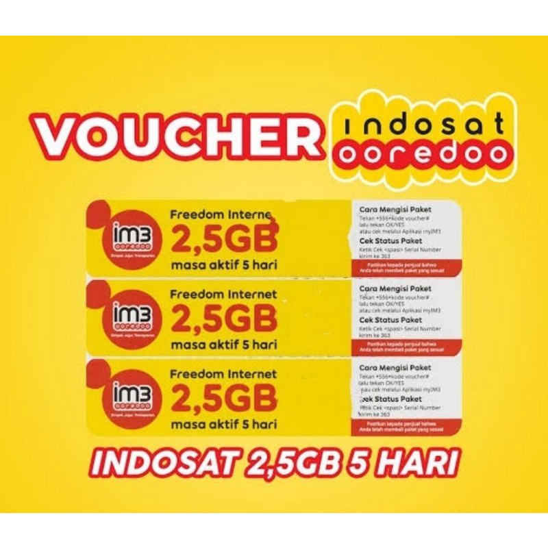 Voucher Kuota Indosat 2,5 GB - 5 Hari Lokal Area Sumatera