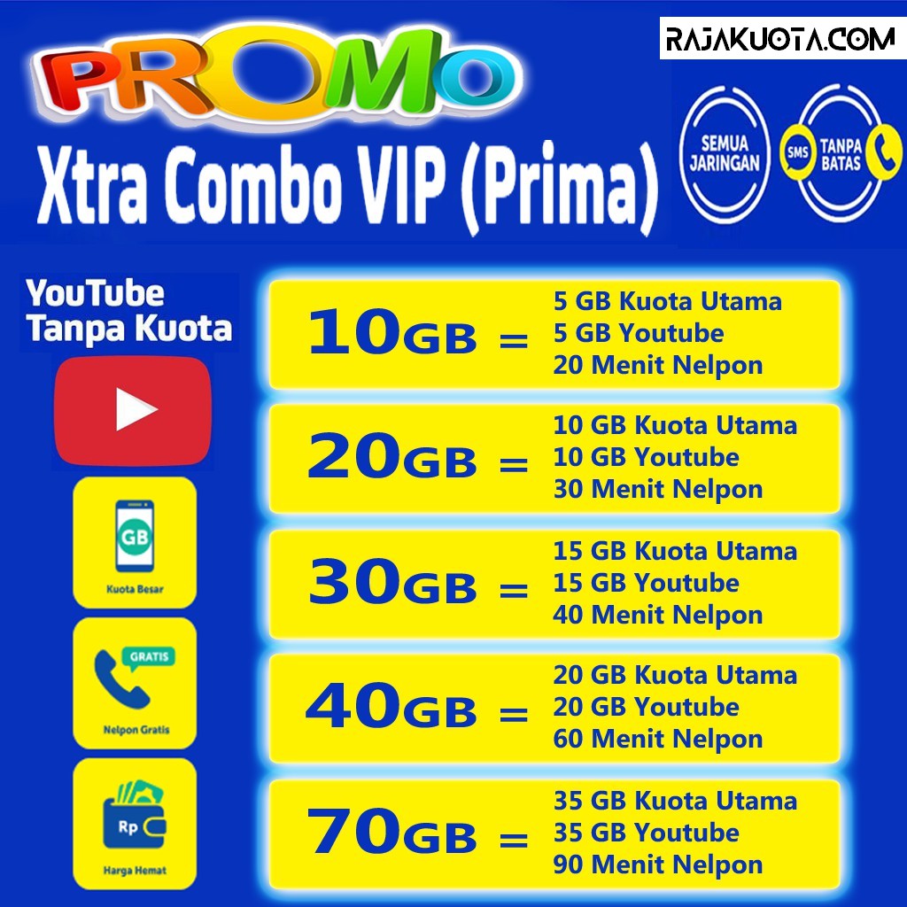 XL Xtra Combo VIP &amp; Reguler 10GB 20GB 30GB 40GB 70GB