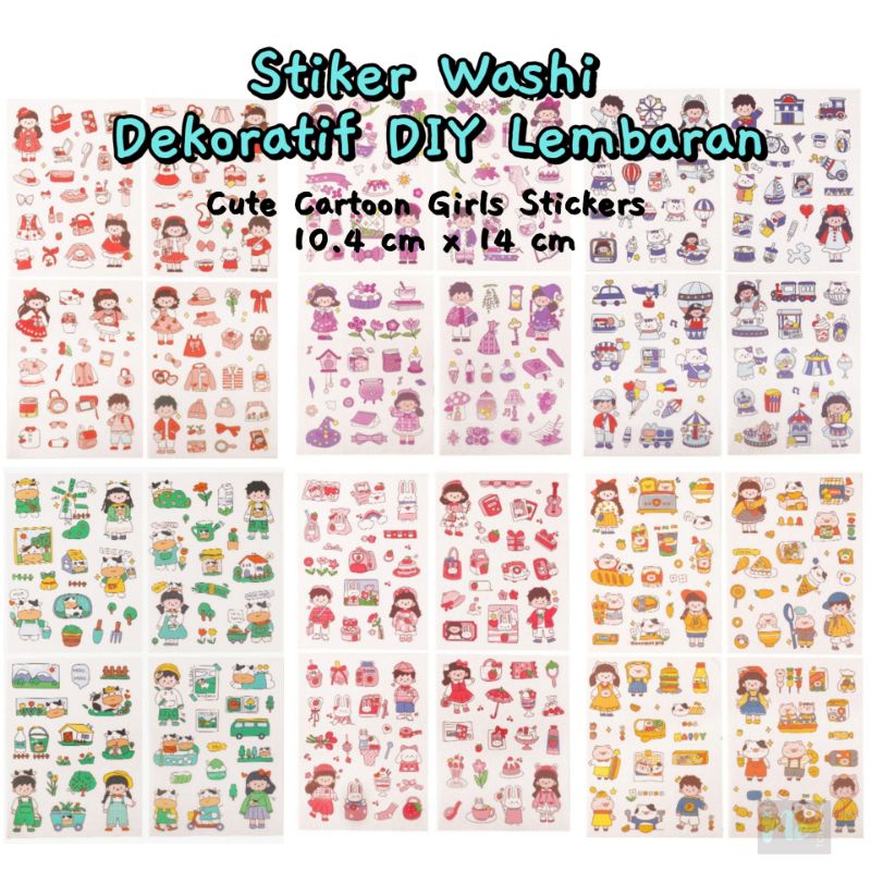 

Stiker Washi Dekoratif DIY per lembar atau lembaran - Cute Cartoon Girls Stickers