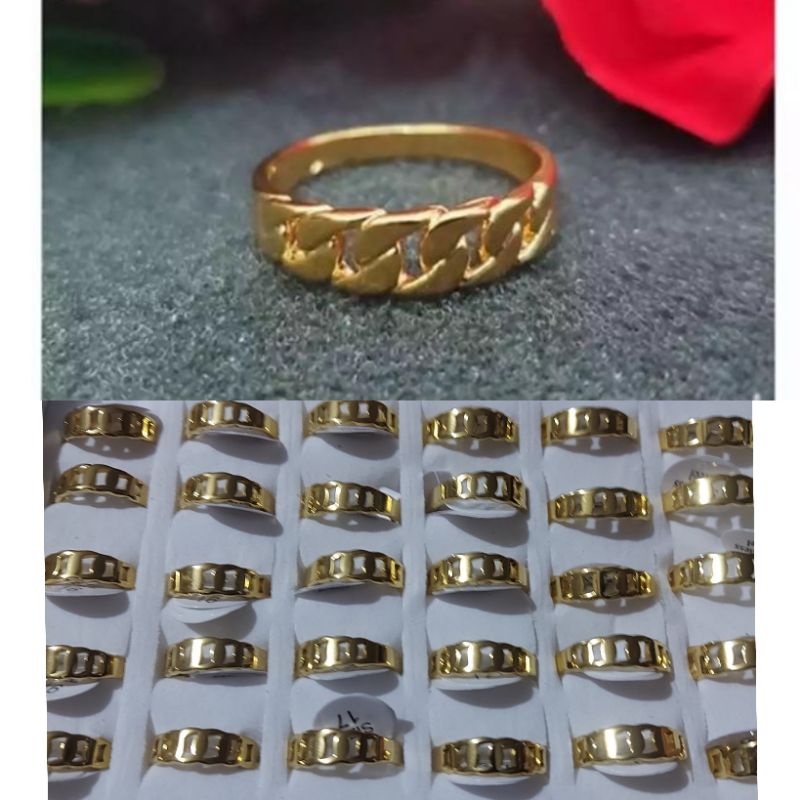 4s Grosir Solo || Grosir Cincin 1 box Gold Premium Motif Rante || Cincin Titanium Gold Anti Karat &amp; Luntur cocok Utk pria &amp; Wanita Motif Rante || Cincin Couple