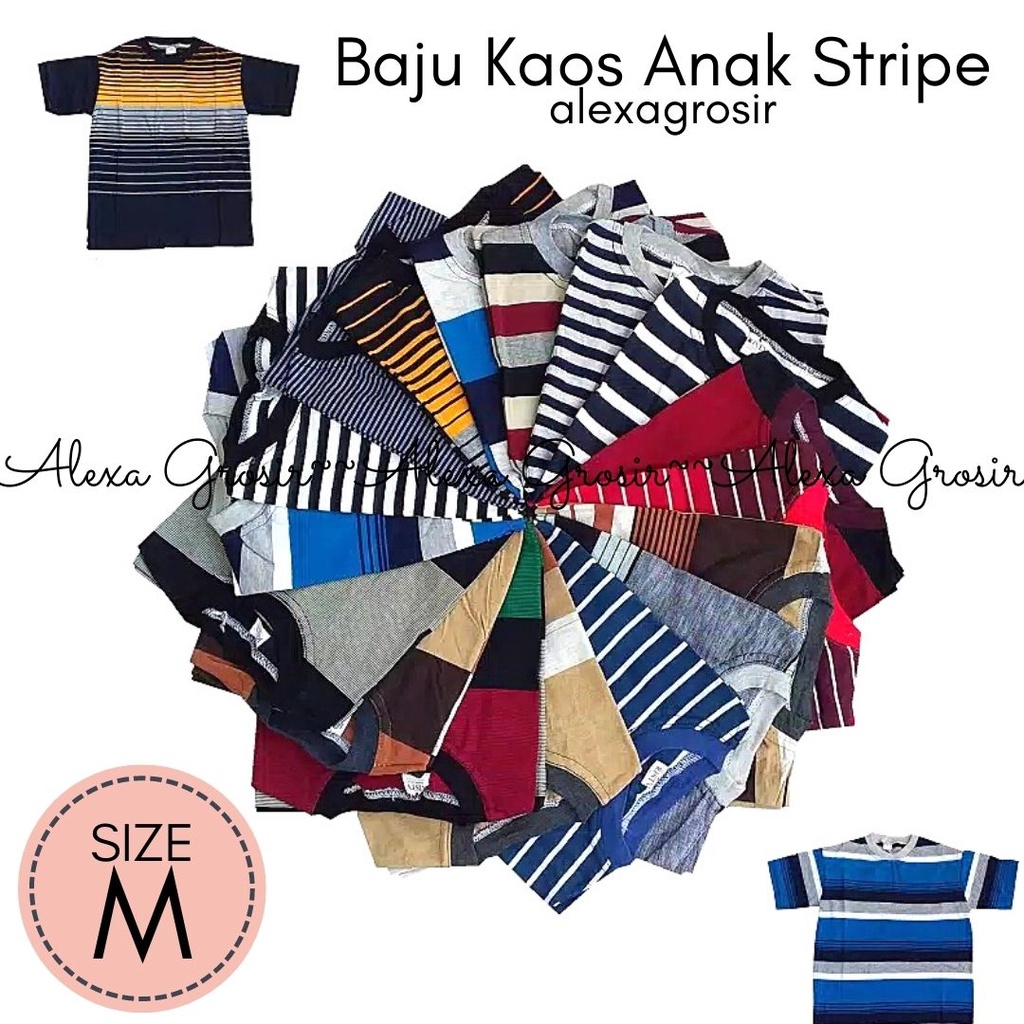 Baju Kaos Stripe M 3-4 Tahun / Belang / Salur / Garis Anak Bayi Laki / Lengan Pendek Murah Grosir