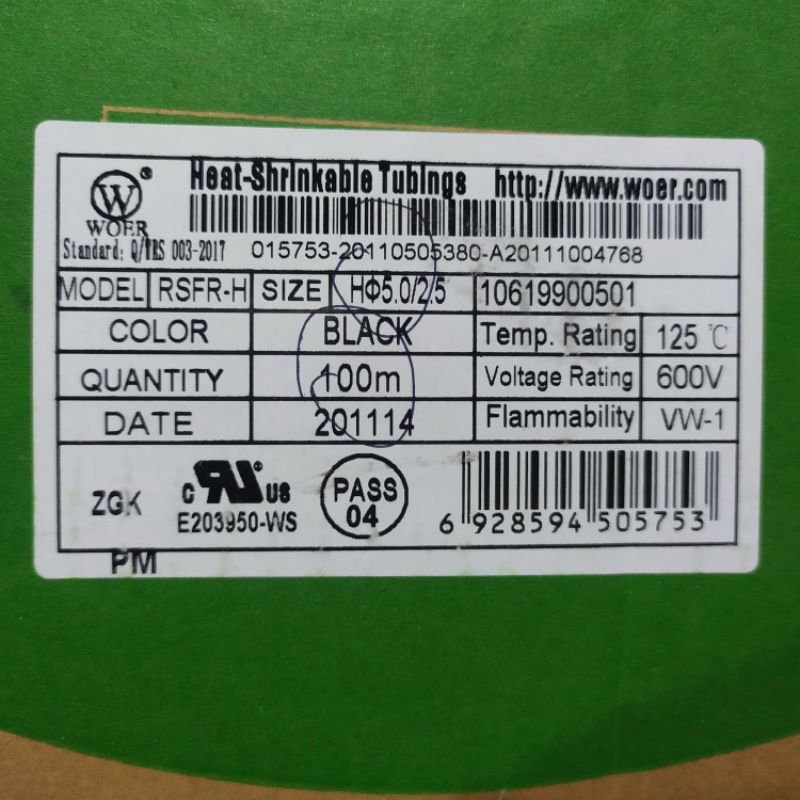 Heatshrink isolasi bakar 5mm hitam permeter