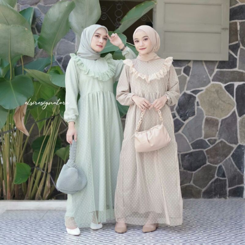 REVIA DRESS ELSIRE GAMIS PESTA WANITA MURAH POLOS