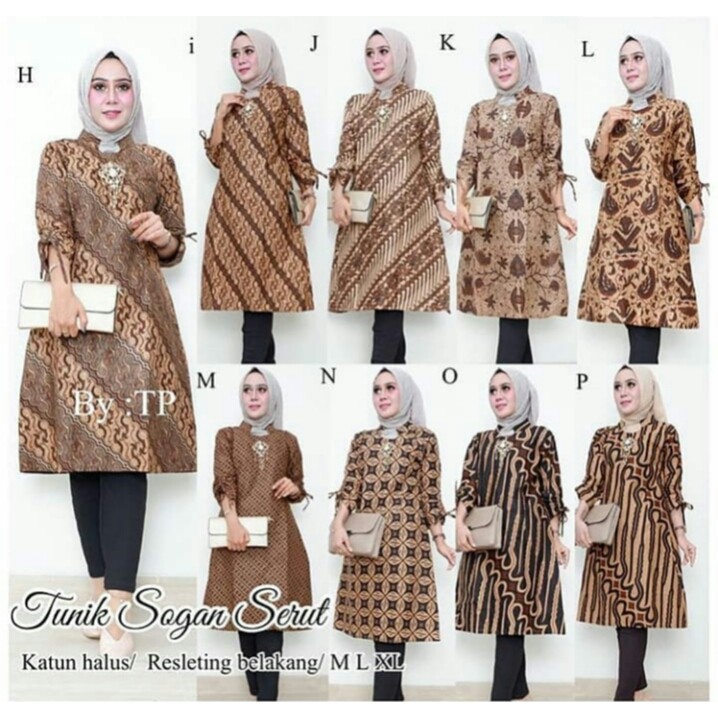 Dress Tunik Sogan Batik Wanita Serut Pakaian Formal Premium Genes Klasik Motif Kekinian Coklat