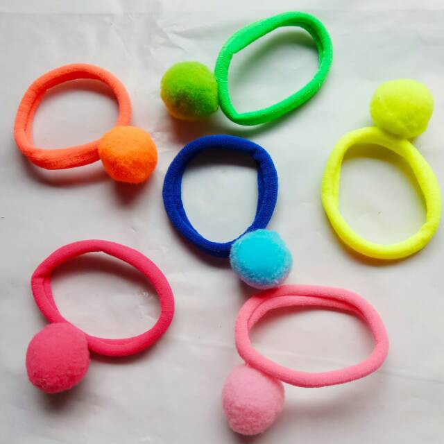 grosir   Karet pompom rambut isi 36 pcs elastis.