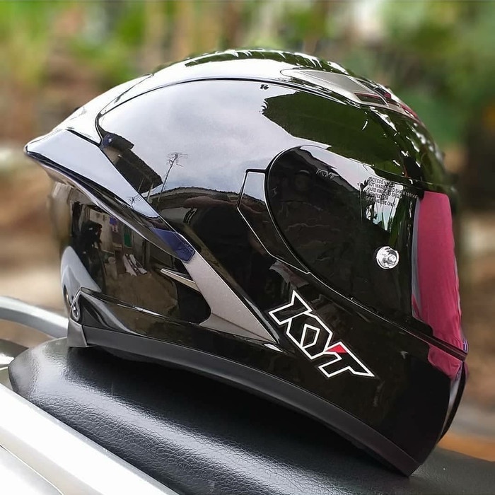 Helm KYT Falcon Solid Black Glossy Paket Ganteng Original