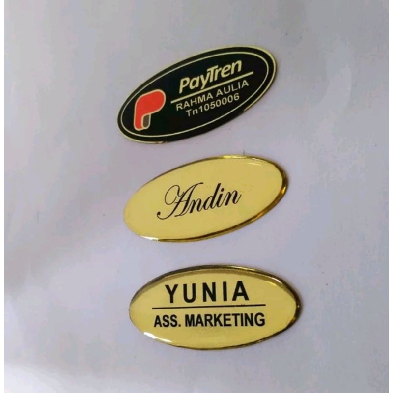 NAME TAG OVAL KUNINGAN PAPAN NAMA OVAL KUNINGAN RESIN PIN RESIN