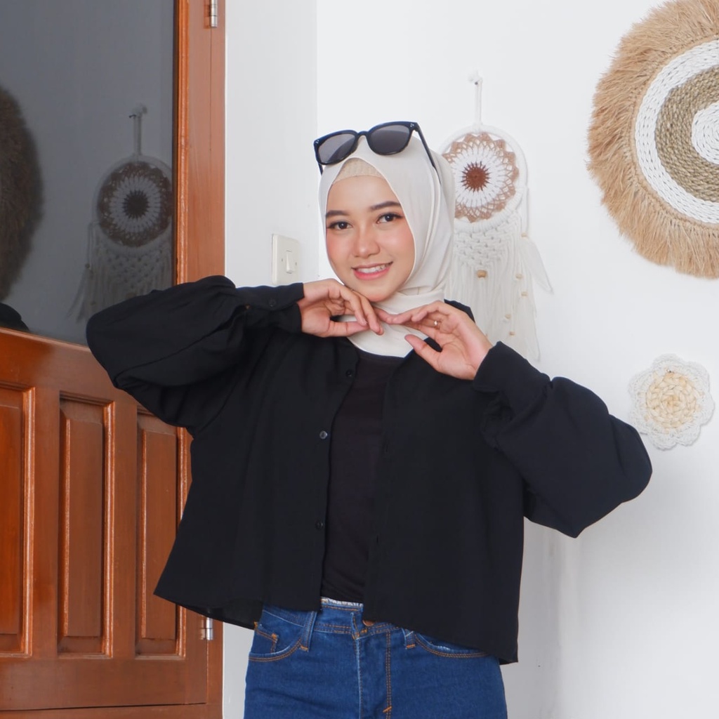 KEMEJA ATASAN WANITA CROP TOP POLOS OVERSIZE