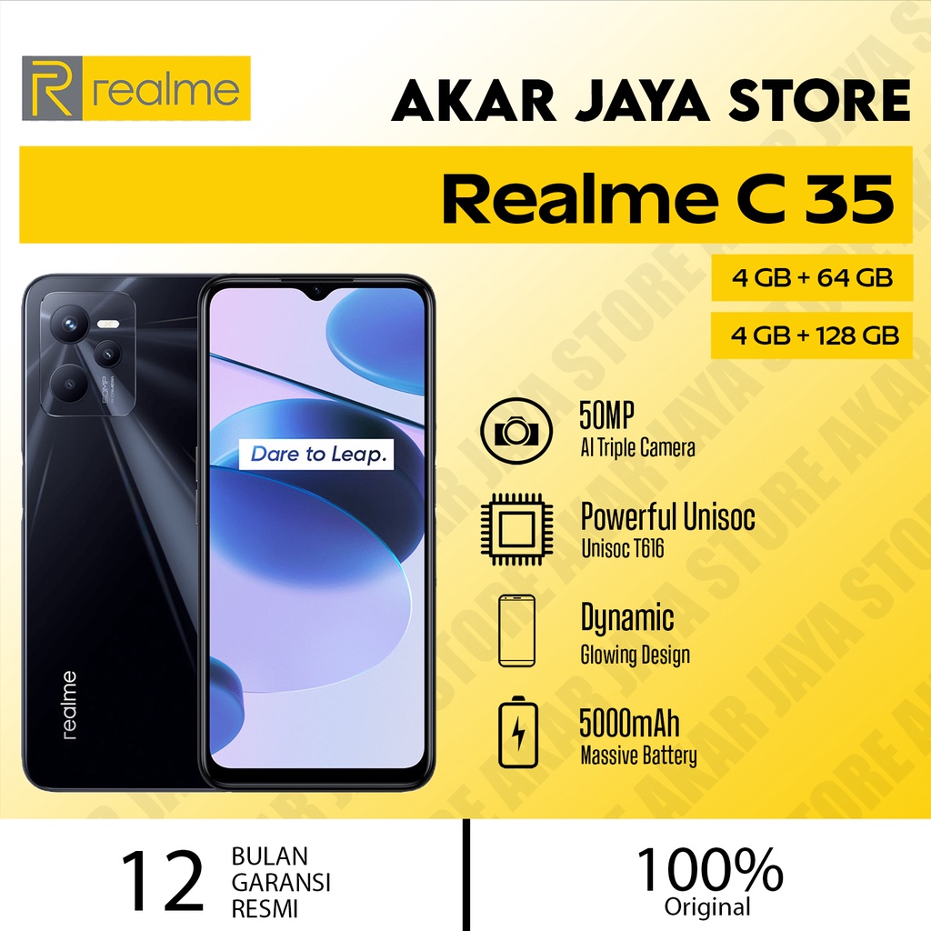 Handphone Realme C35 Ram 4/128 GB | C35 4/64 GB Garansi Resmi HP Realme