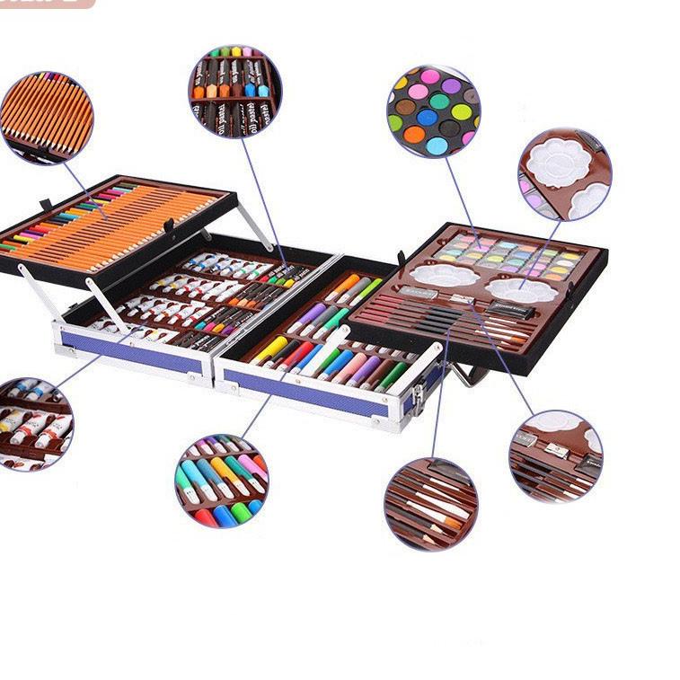 

9AH Crayon Set Koper Premium Lengkap Komplit Besar Mewah 145 pcs New Model crayon souvenir hadiah ulang tahun lebaran YF88 ￣