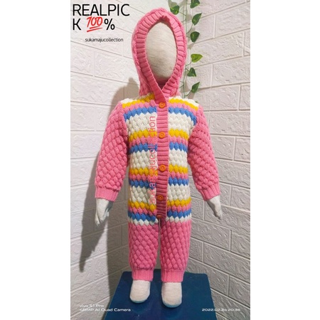 JUMPER RAJUT BAYI PELANGI LAKI LAKI DAN PEREMPUAN 0-11 BULAN / JUMPER BAYI RAJUT RAINBOW UNISEX / JUMSUIT BAYI RAJUT PELANGI UNISEX 0-11 BULAN