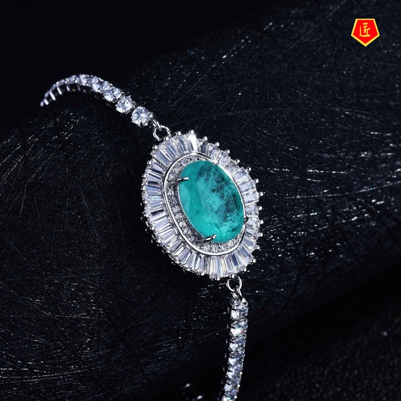 [Ready Stock]New Luxury Full Diamond Natural Paraiba Tourmaline Bracelet