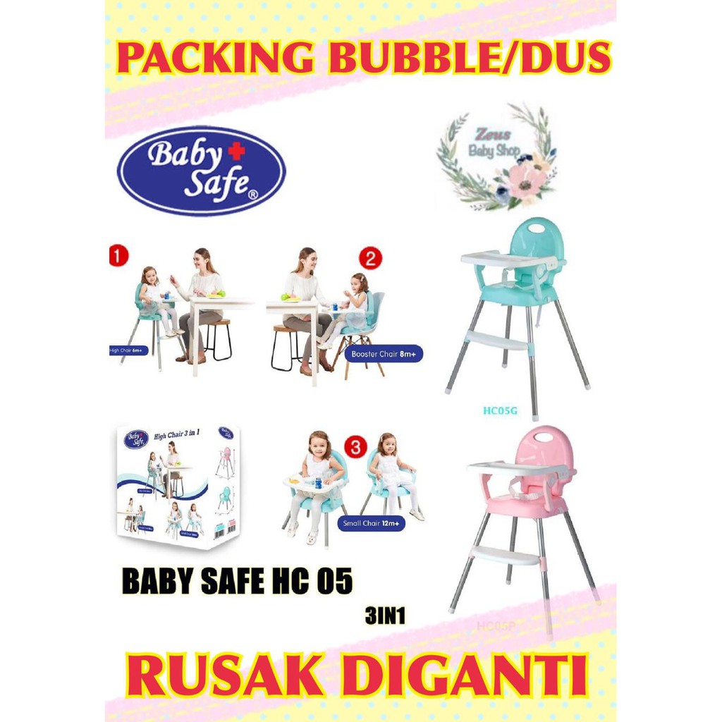 Baby Safe High Chair 3 in 1 / Kursi Makan Babysafe 3in1 zeus