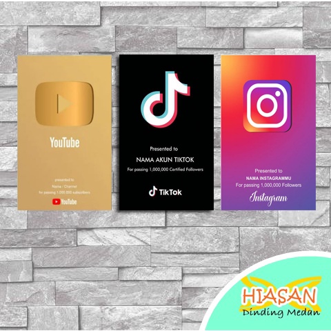 [GRATIS BUBBLE] HIASAN DINDING PAKAI NAMA SENDIRI 20x30cm 9mm Hiasan Dinding Youtube GOLD SILVER INS