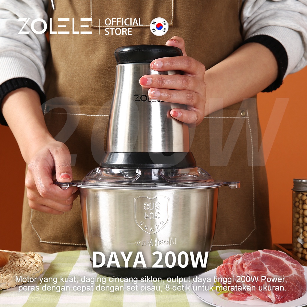 ZOLELE Electric Blender Multifungsi Chopper 2L Alat Pemotong Sayuran Daging 4 in1 Stainless Mesin Penggiling Listrik Kebisingan Rendah Pengaduk Food Vegetable Onion Slicer Penggiling Cabe Cutter Fruit Slicer Grater Processor ZD002