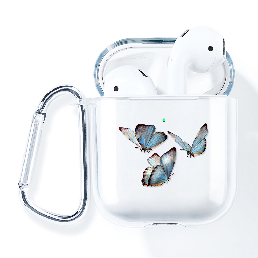 Simple AirPods 1/2 Case Anti-fall Silicone Soft Case Headset Protection Cover Cute Cartoon Butterfly + Lanyar