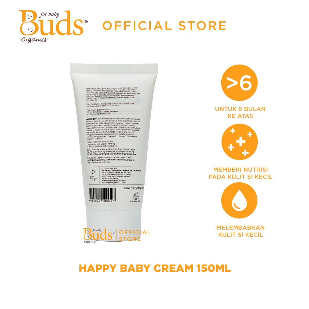 Buds Organic - Happy Baby Cream 150ml / Lotion Bayi Organik - BABY MINISTRY