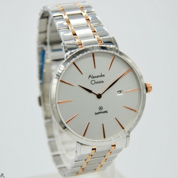 ALEXANDRE CHRISTIE WATCH AC 8539 PRIA KACA SAPPHIRE SILVER COMBI WHITE ORI