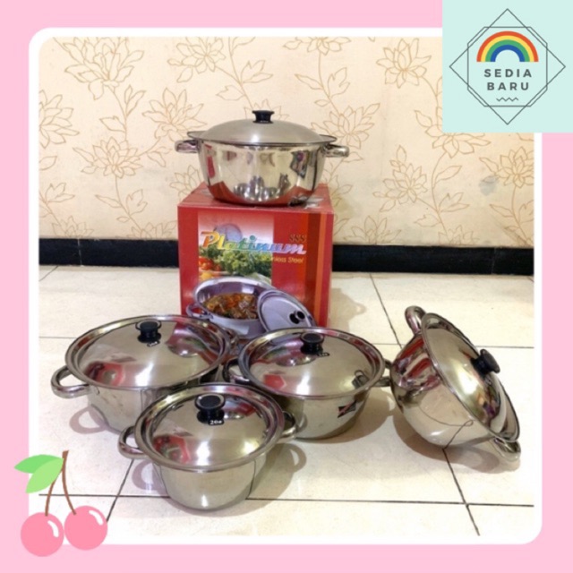 Panci set 5 pcs Stainless steel Platinium Panci soup pot set