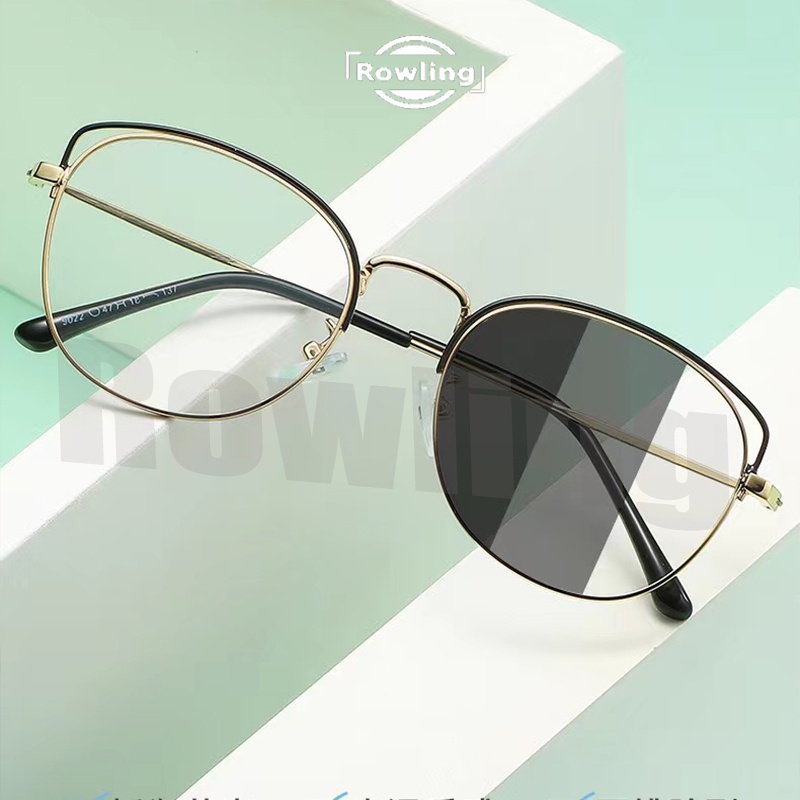 rowling(pc-96)2 In 1 Kacamata lensa photocromic anti radiasi wanita pria kacamata bingkai Titanium perubahan warna fotocromic New