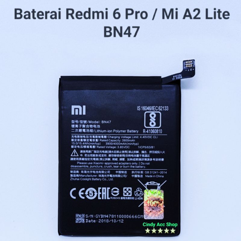 Baterai Original Redmi 6 Pro Mi A2 Lite BN47 Batre Battery