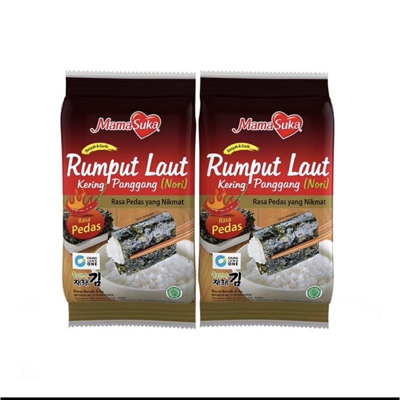 Rumput laut mamasuka 4,5gr 2pcs ori/spicy/salted