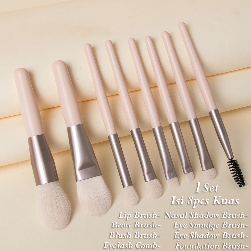 Kuas Makeup Brush Multifungsi isi 8pcs Portable Makeup Soft Foundation Blush Brush Beauty Makeup / Set Makeup Kecantikan