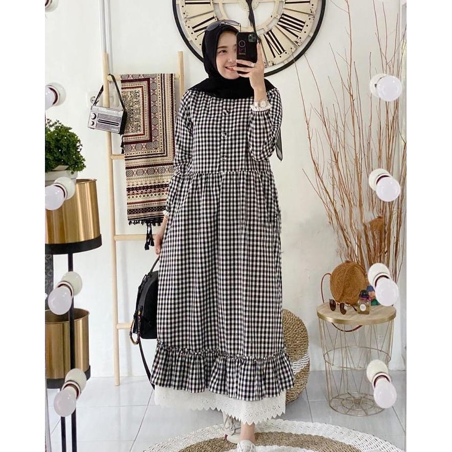 ZELINE MAXY\DRESS MUSLIM SERIES 4 VARIAN WARNA\ DRESS MUSLIM TERBARU 3 SERIAN SIZE (M,L,XL)-HITAM