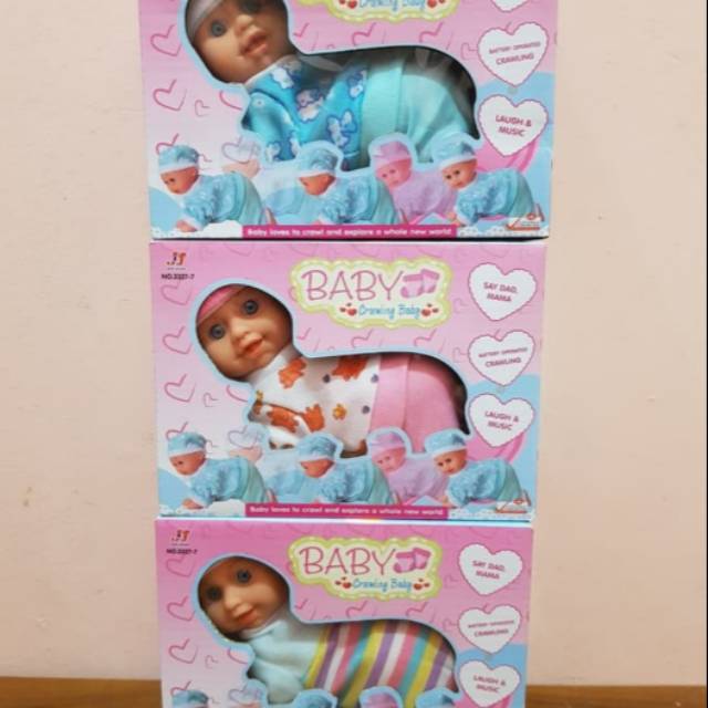 Boneka bayi merangkak bisa bicara ada lagu