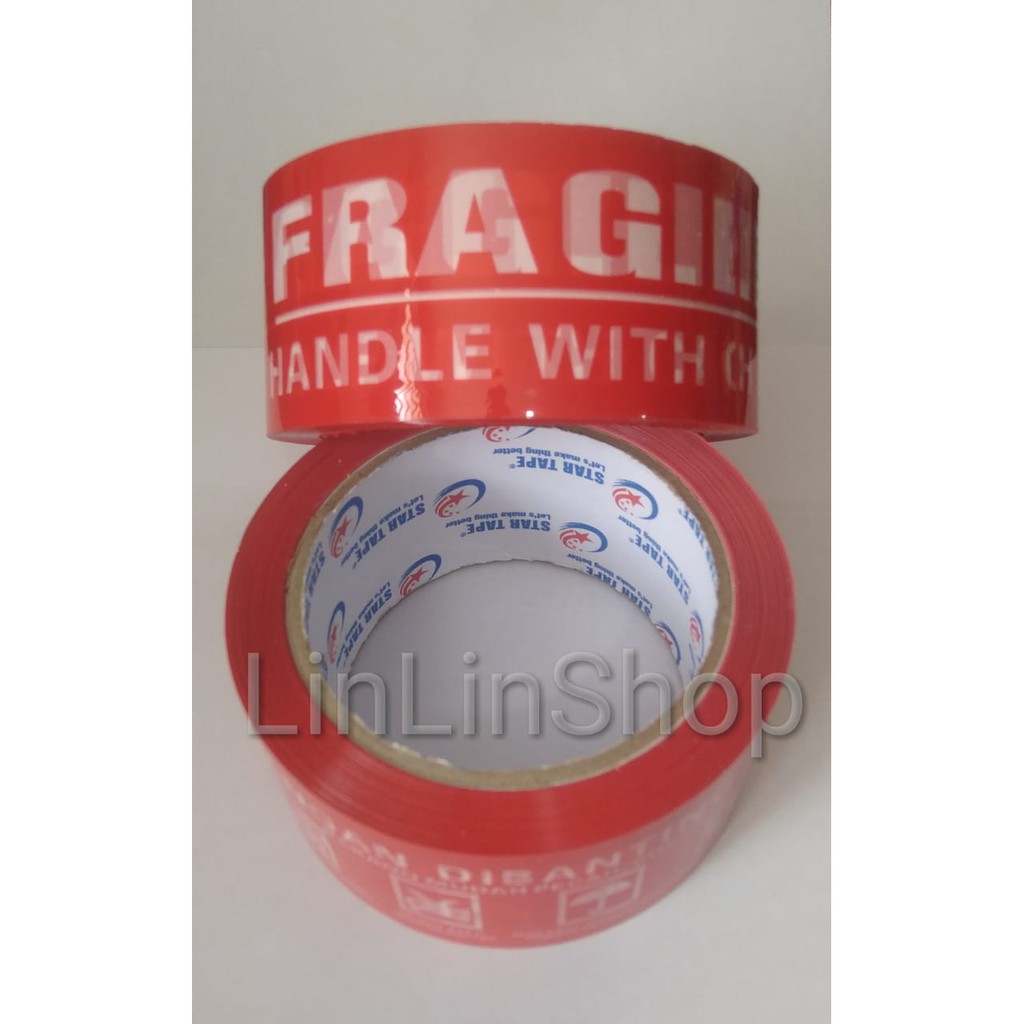 Lakban FRAGILE 90 yard FULL 48mm Warna Merah