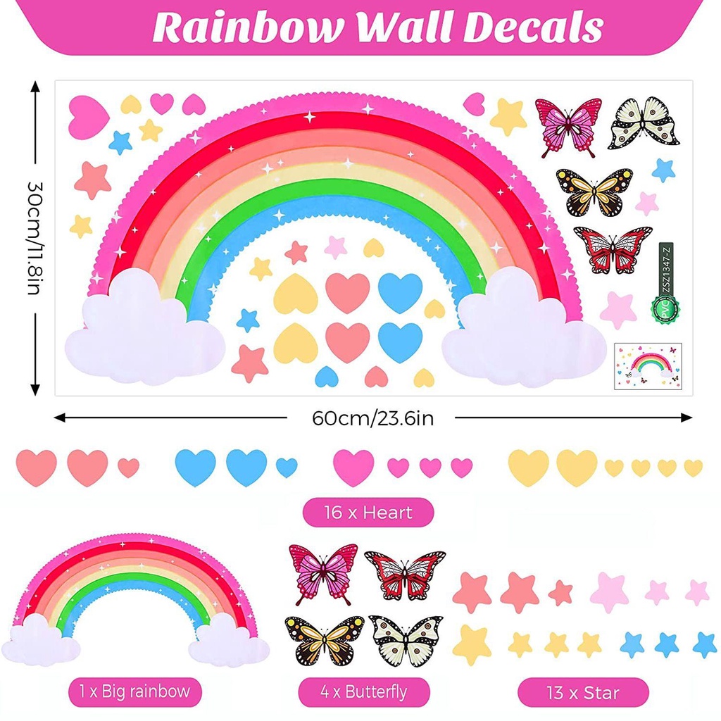 Suyo Stiker Dinding Bahan Vinyl Mudah Dilepas Gambar Pelangi Untuk Dekorasi Kamar Anak