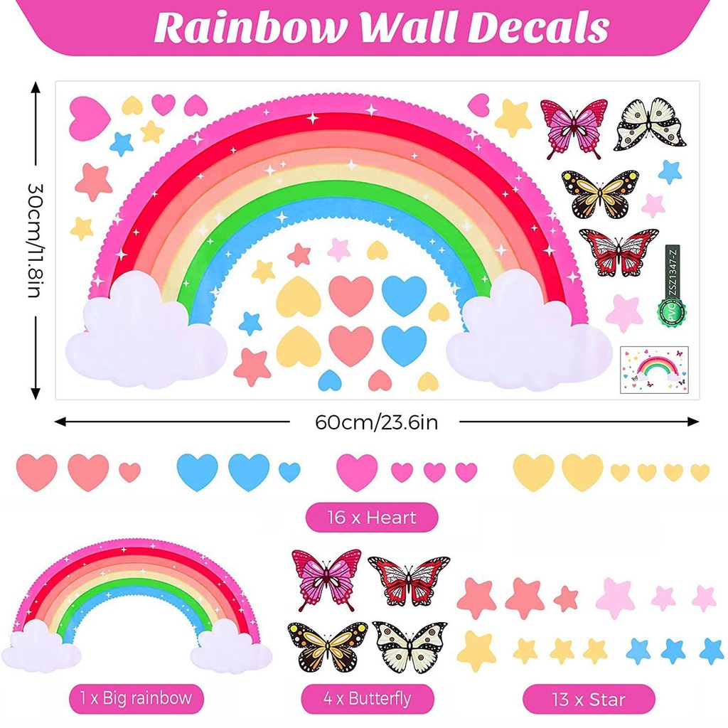 Populer Rainbow Wall Decals Colorful Kamar Cewek PVC Vinyl Stiker Dinding