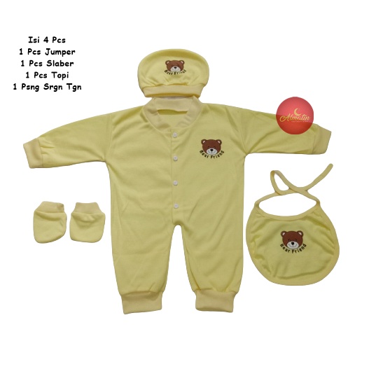 4 IN 1 JUMPER SET BAYI SLABER TOPI dan SARUNG TANGAN / SLEEPSUIT BAYI POLOS WARNA