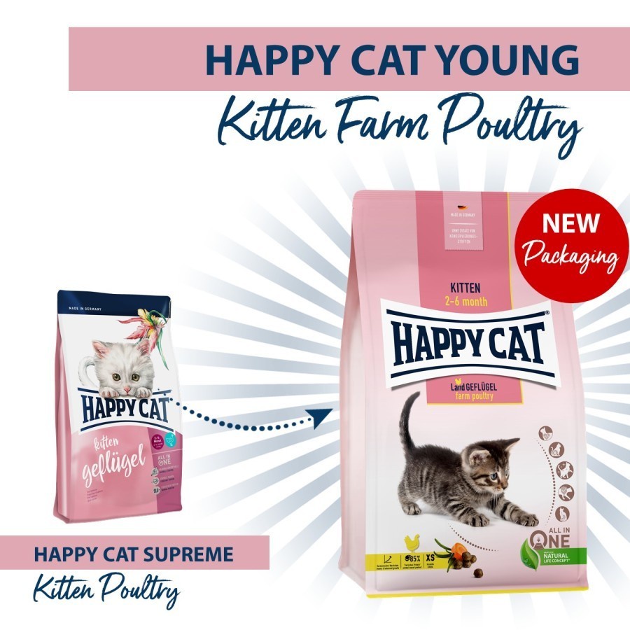 Happy Cat Young Kitten Farm Poultry 1.3kg Makanan Anak Kucing 1.3 kg