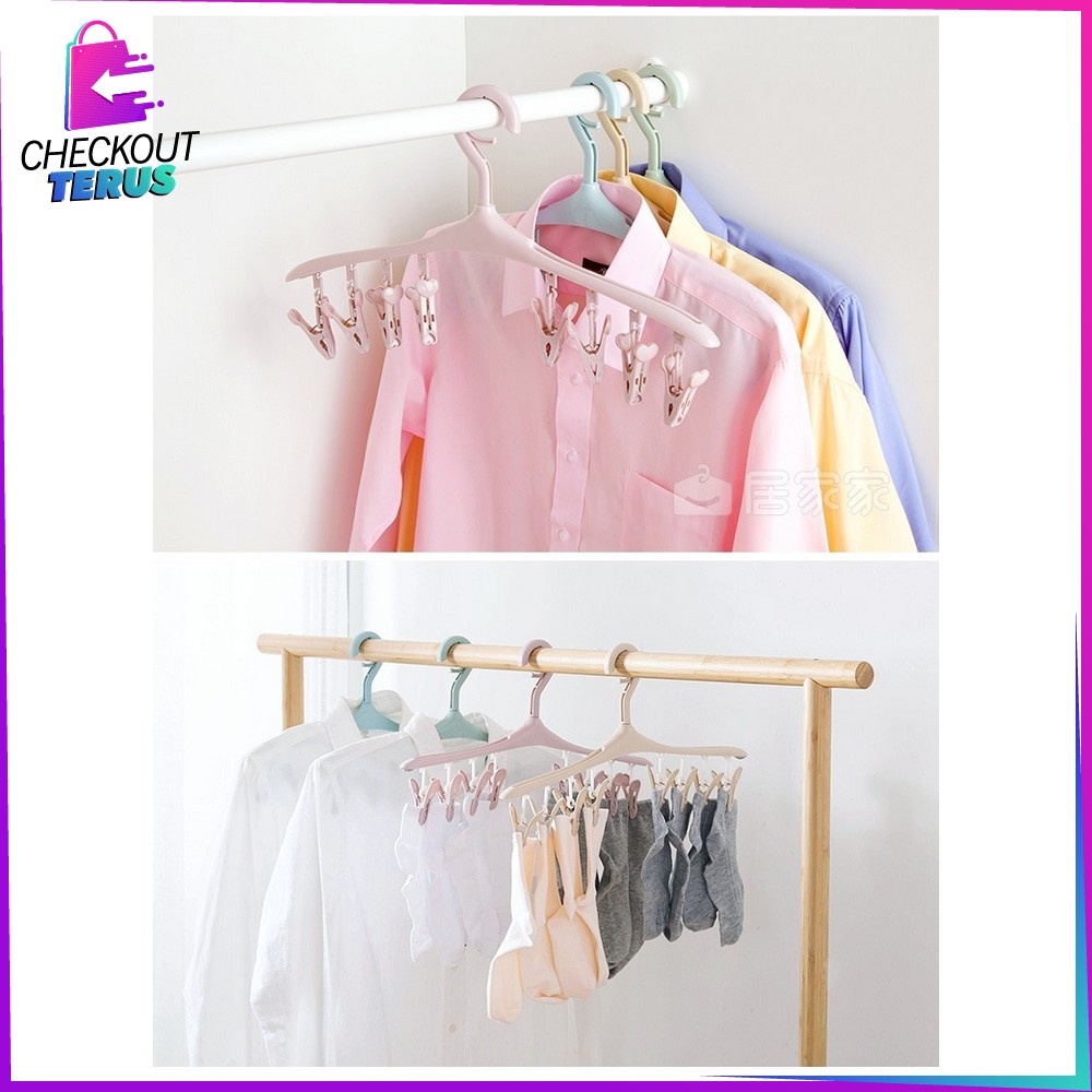 CT C281 Hanger Baju 8IN1 Plastik Tebal Gantungan Jepitan Jemuran Baju Plastik Hanger Kaos Kaki Gantungan Pakaian Dalam Hanger Jepit Jemuran Pakaian