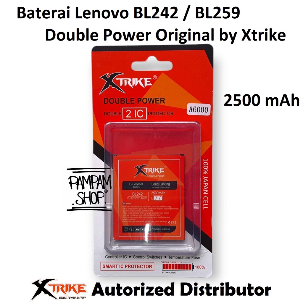 Baterai Xtrike Double Power Lenovo BL242 A6000 A6010 A6600 Plus A6000+ A6600+ Batre Batrai