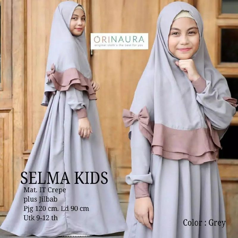 gamis anak Selma kids  set gamis&amp;jilbab usia 9-10-11-12 tahun