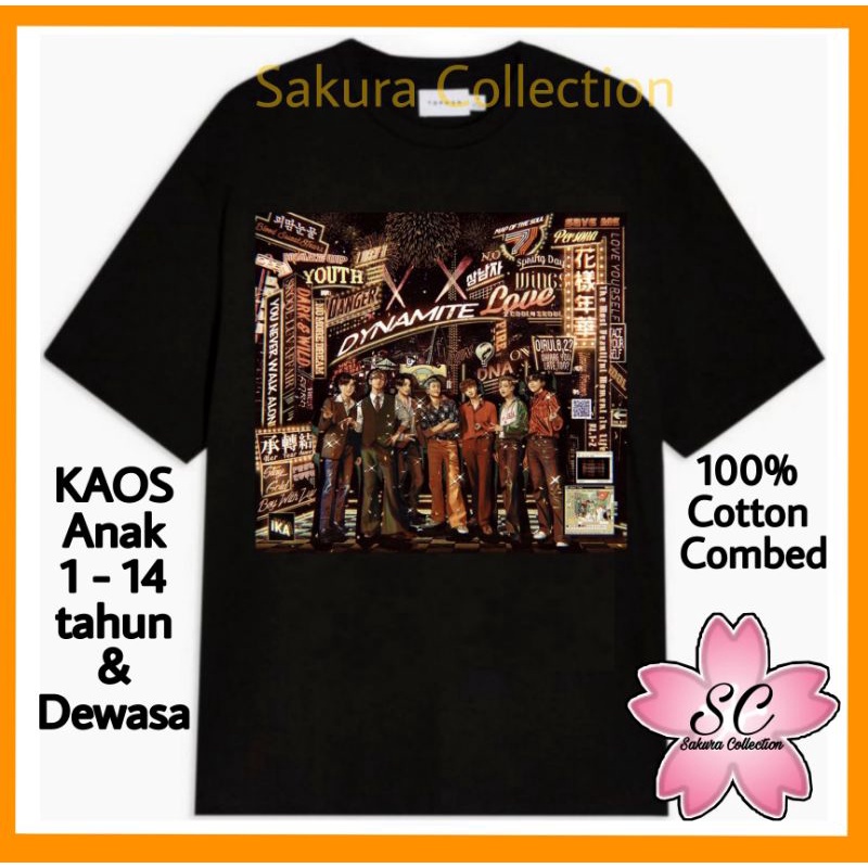 SC Kaos Baju Tshirt Anak &amp; Dewasa BAND BTS Bangtan Kpop Boyband Korea Jungkook Jimin Jin Suga DYNAMITE penyanyi musik pop rock metal vintage rap tee Bahan Katun Premium murah terlaris bisa cod dan gratis ongkir H&amp;M