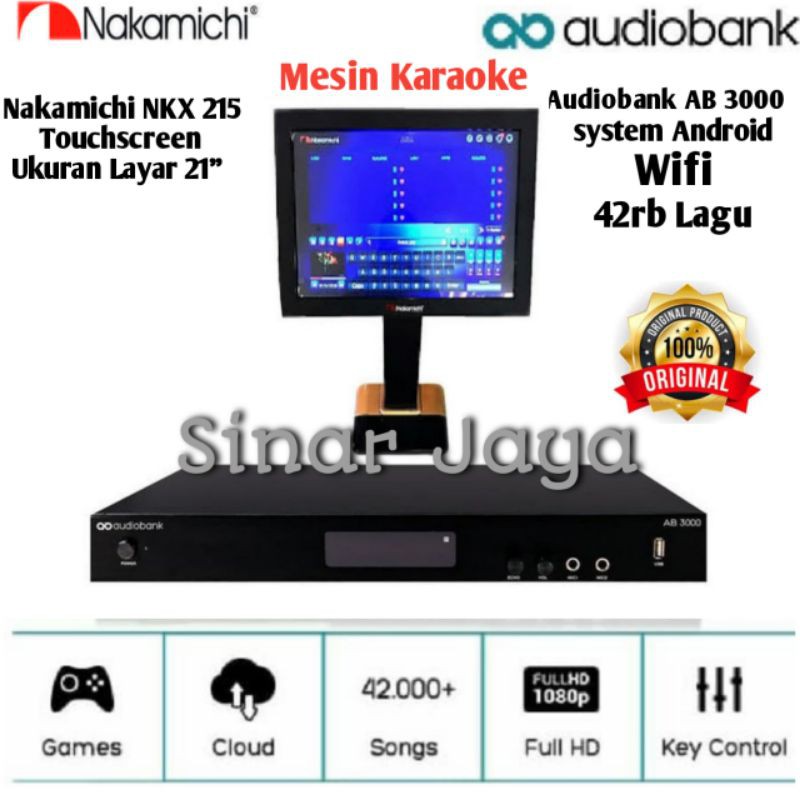 Paket Mesin Karaoke Audiobank AB 3000 + Touchscreen Nakamichi 21 inch