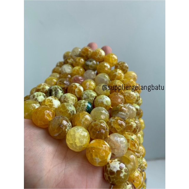 bahan soft yellow agate cutting 16mm natural corak akik alam faceted