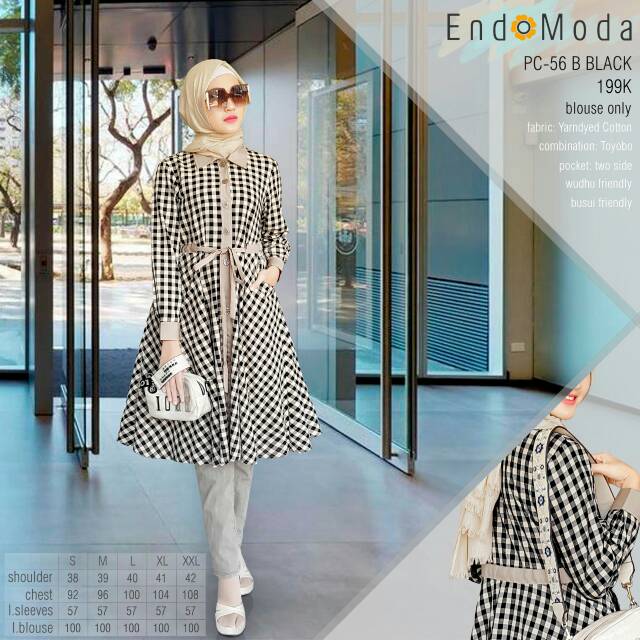 Blouse Endomoda Kotak Kotak Terbaru PC 56 Black
