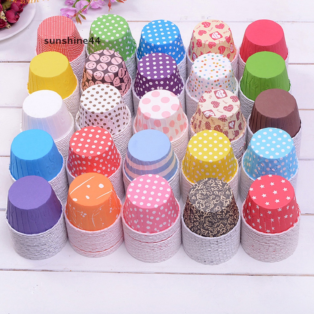 Sunshine 100pcs Kertas Cetakan Cupcake / Muffin Warna Acak