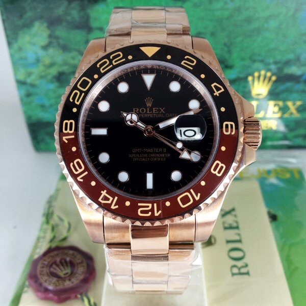 COD Promo Jam Tangan Rolex GMT Master Rootbeer Rose Matic Phosphor Kaca Anti Gores