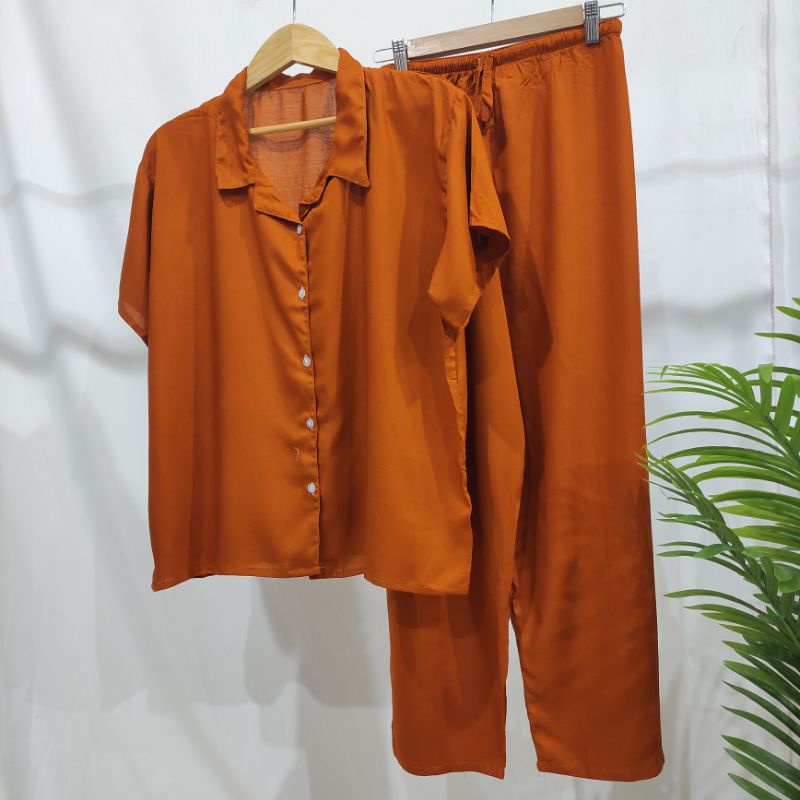 PIYAMA KANCING POLOS | PIYAMA RAYON POLOS-KCPD TERACOTA