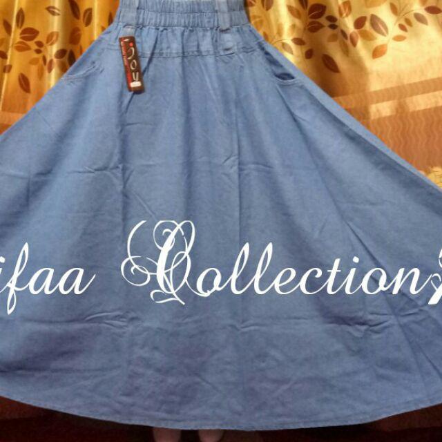 Rok Jumbo - Model Mayung Soft Jeans (BB 80-120 Kg)-Biru telor asin