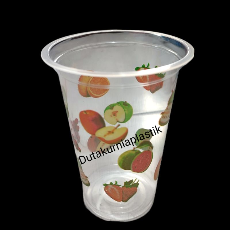 CUP GELAS PLASTIK MOTIF BUAH STARINDO 16 OZ UNTUK MINUMAN JUS TEH JERUK POP ICE BOBBA