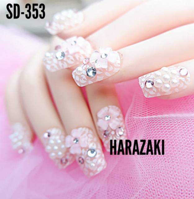 SD-353 kuku palsu pink bunga lace