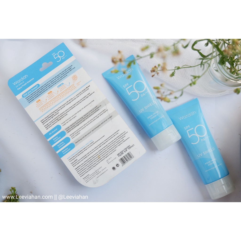 SUNSCREEN WARDAH UV Shield Aqua Fresh Essence SPF 50 PA 30 ml - Menghidraasi 0% Alkohol - Sunscren Wajah Biru Sunblok Sunblock Tabir Surya BPOM Skincare Halal