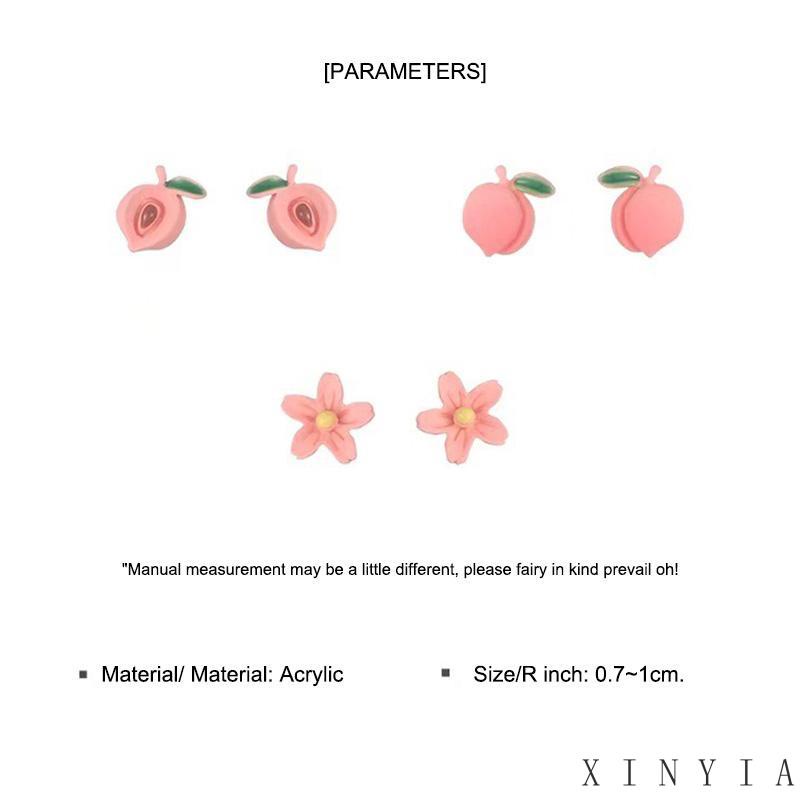 3 Pasang Anting Tusuk Bentuk Buah Peach / Bunga Untuk Wanita