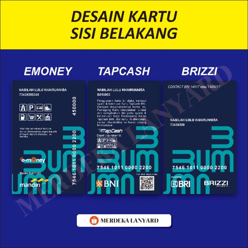 cetak id card e money emoney BUMN Terbaru custom name tag idcard doff mandiri pnm bni bri pos pegadaian kai kimia farma brizzi bni tapcash bca flazz emoney